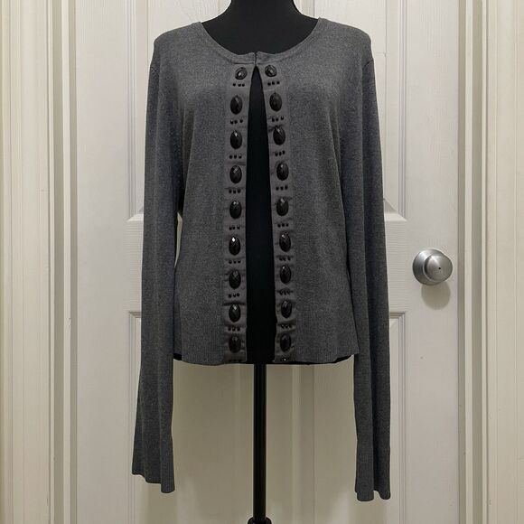 George Sweaters - George‎ Open Front Knit Cardigan Beaded Front Gray Long Sleeve Soft X-Large XL